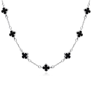 Colier argint cu trifoi cu email negru DiAmanti Z2225NR_O-DIA (Argint 925‰ 3 g.)